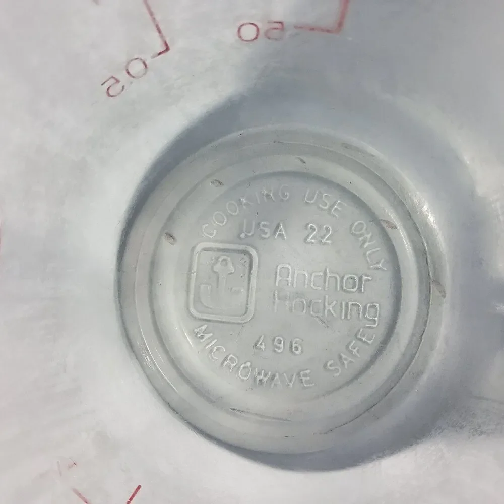 Vintage Anchor Hocking #496 Oven Basics 1 Cup Glass Measuring Cup 8oz USA *Hazey